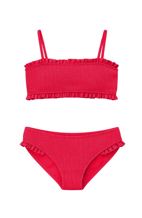 Crinkle Ruffle Bandeau Two Piece Swimsuit