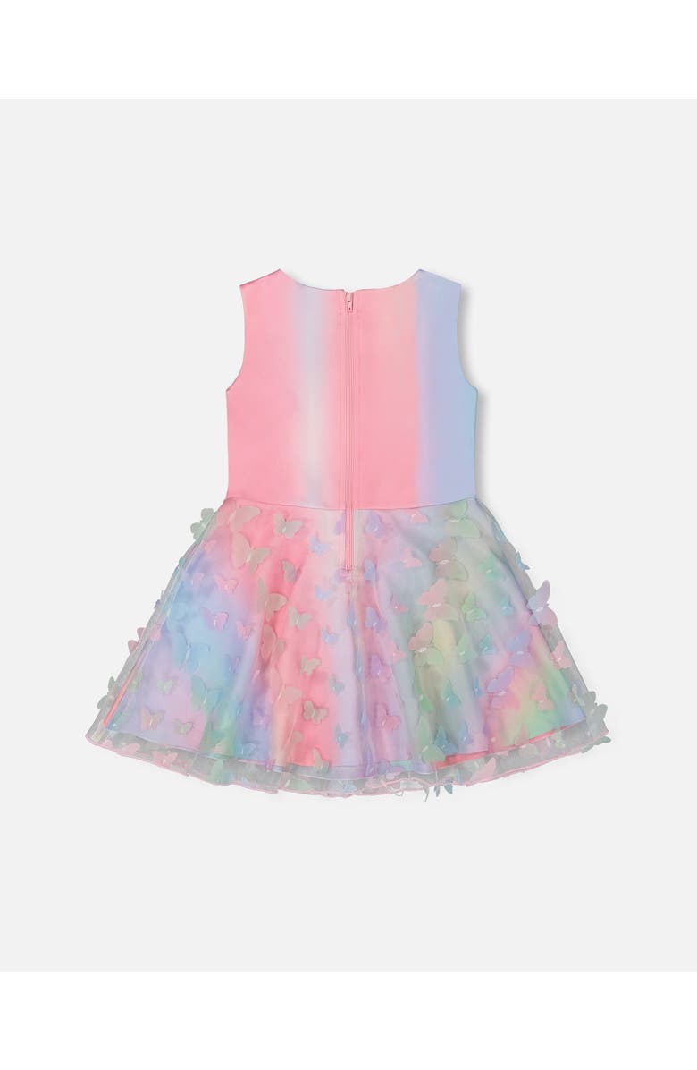 Deux par Deux Little Girl's Milano Dress With Printed Mesh Skirt Multicolored With Butterflies, Alternate, color,