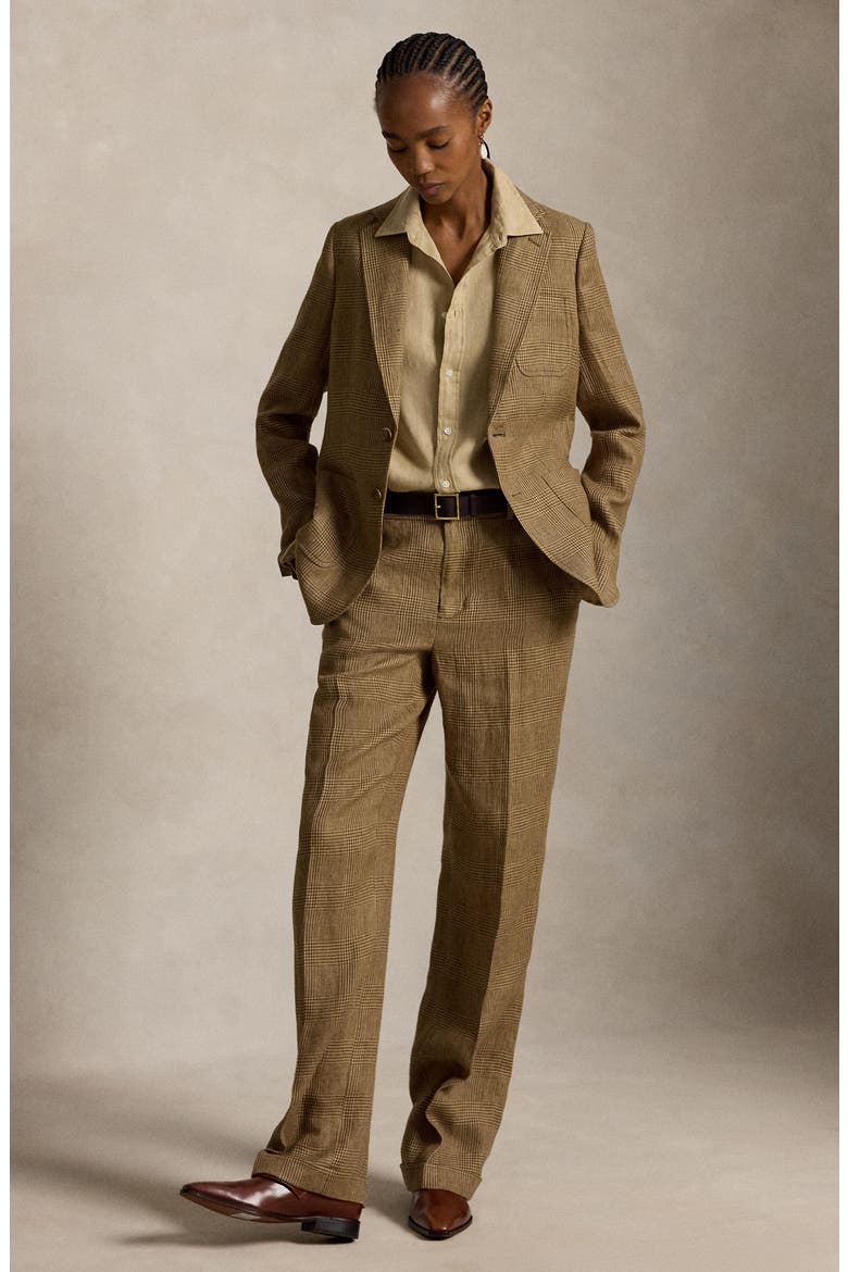 High Waist Glen Check Linen Pants, Alternate, color, BROWN/ TAN GLEN CHECK