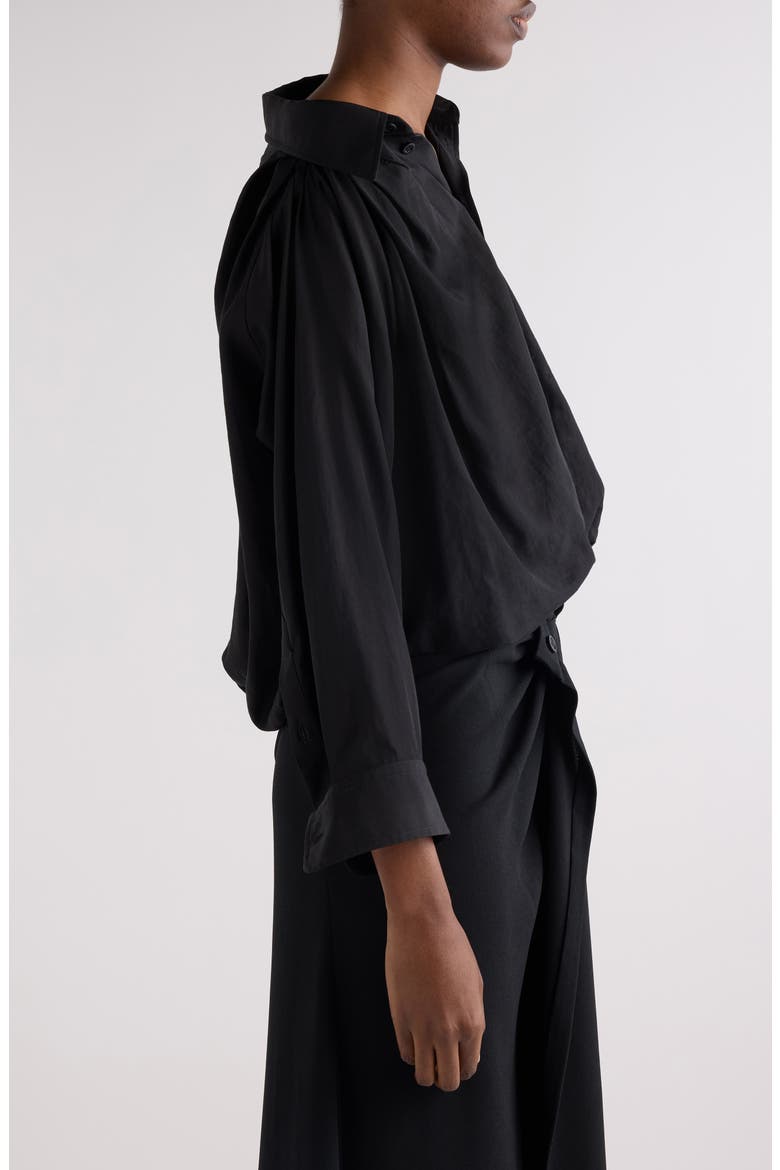 One-Shoulder Button-Up Shirt, Alternate, color, 1000 BLACK