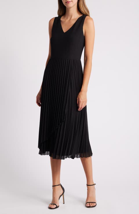 Plissé Faux Wrap Midi Dress