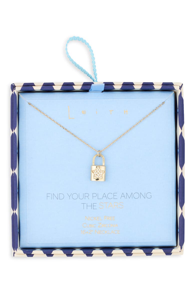 Star Padlock Pendant Necklace, Main, color, CLEAR- GOLD