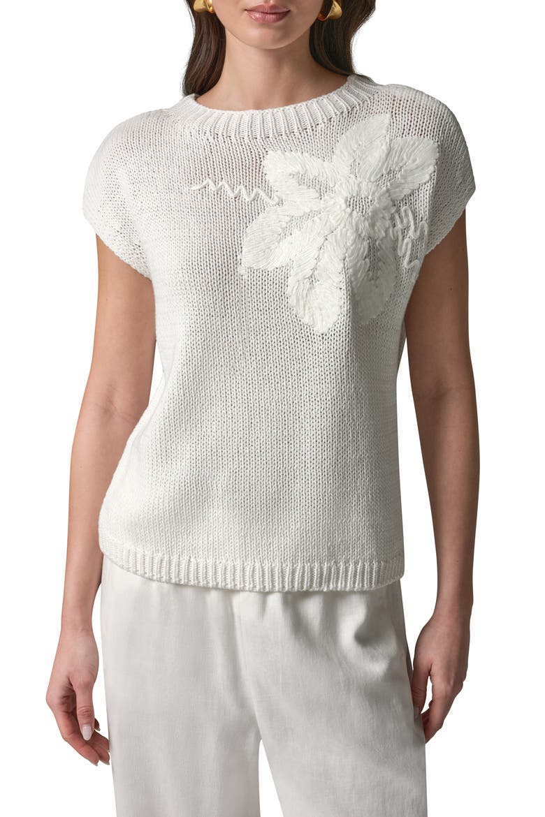 Floral Embroidered Short Sleeve Sweater, Main, color, CREAM/ CREAM