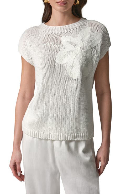 Floral Embroidered Short Sleeve Sweater