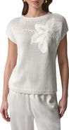 Donna Karan New York Floral Embroidered Short Sleeve Sweater