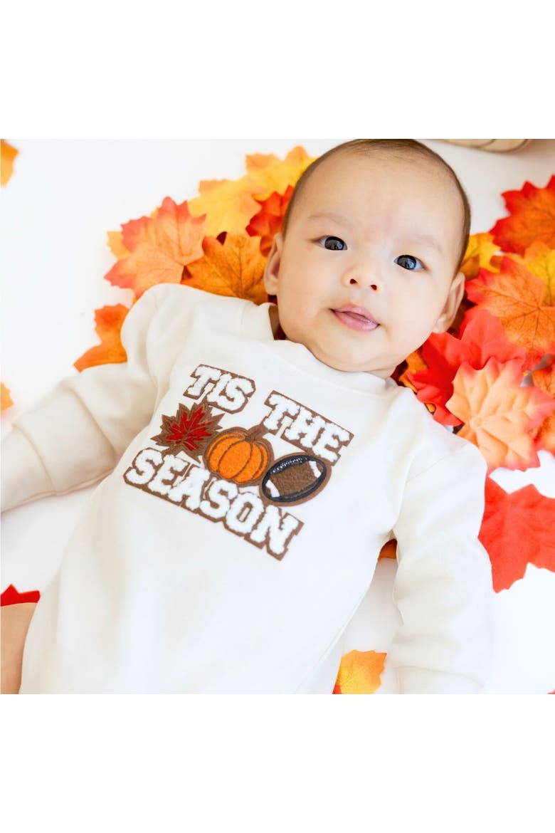 Tis The Season Pumpkin Patch Long Sleeve Romper, Alternate, color, Natural