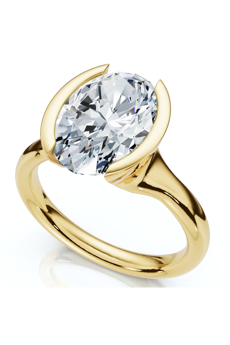 Certified Terresa 3Ct Oval Diamond Engagement Half Bezel Ring Lab Grown, Main, color, 14k Yellow Gold
