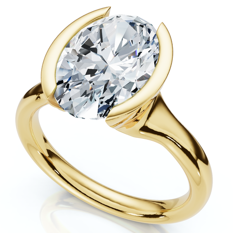 Certified Terresa 3Ct Oval Diamond Engagement Half Bezel Ring