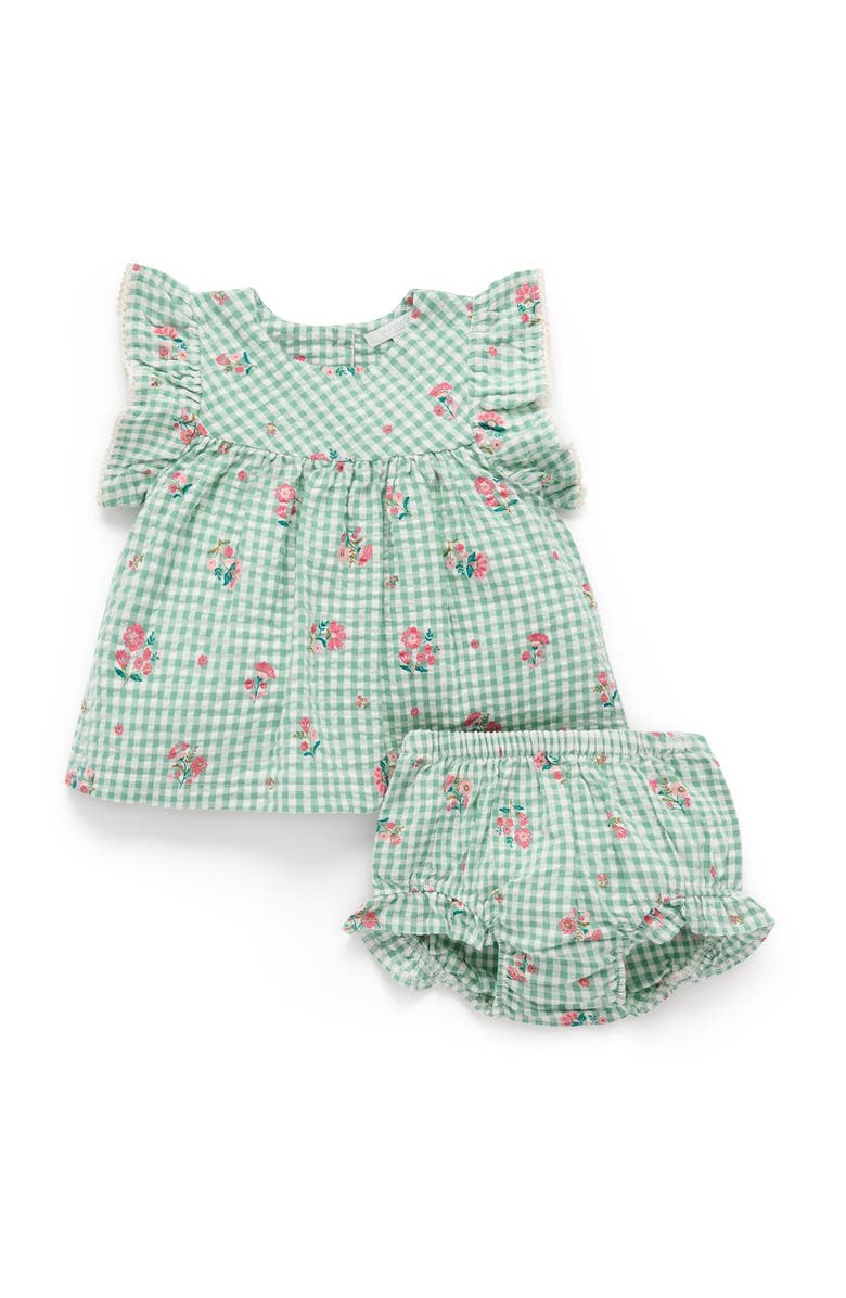 Purebaby Gingham Frida Ruffle Top & Bloomer Set, Main, color, Frida Print