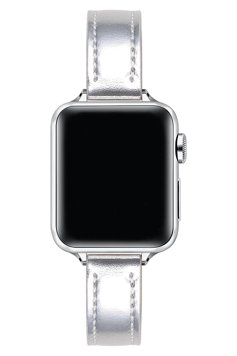 Carmen Skinny Metallic Leather Apple Watch® Watchband, Alternate, color, SILVER