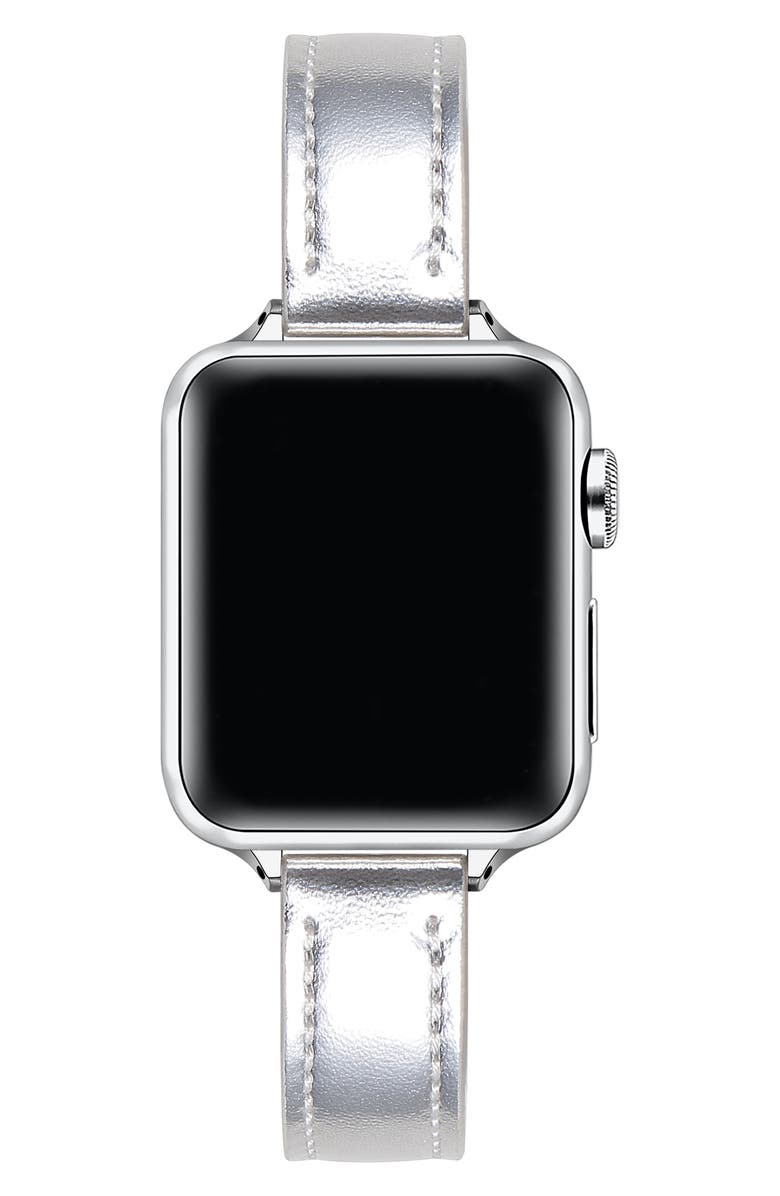 The Posh Tech Carmen Skinny Metallic Leather Apple Watch<sup>®</sup> Watchband, Alternate, color, Silver