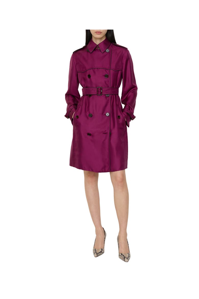 Long Silk Foxfield Trench Coat, Alternate, color, Allium purple