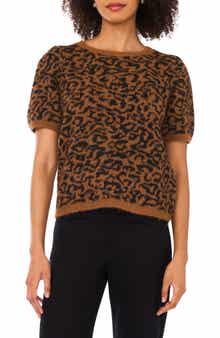 Halogen® Leopard Short Sleeve Sweater