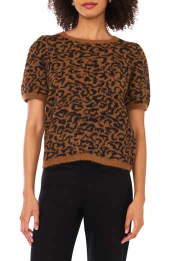 Halogen® Leopard Short Sleeve Sweater