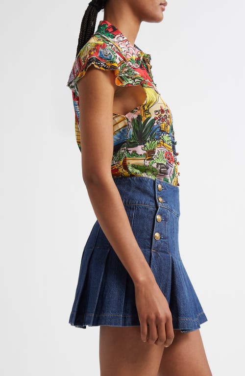 Alice And Olivia Vacation Dreams Martel Flutter-sleeve Blouse In Vacation Dreams