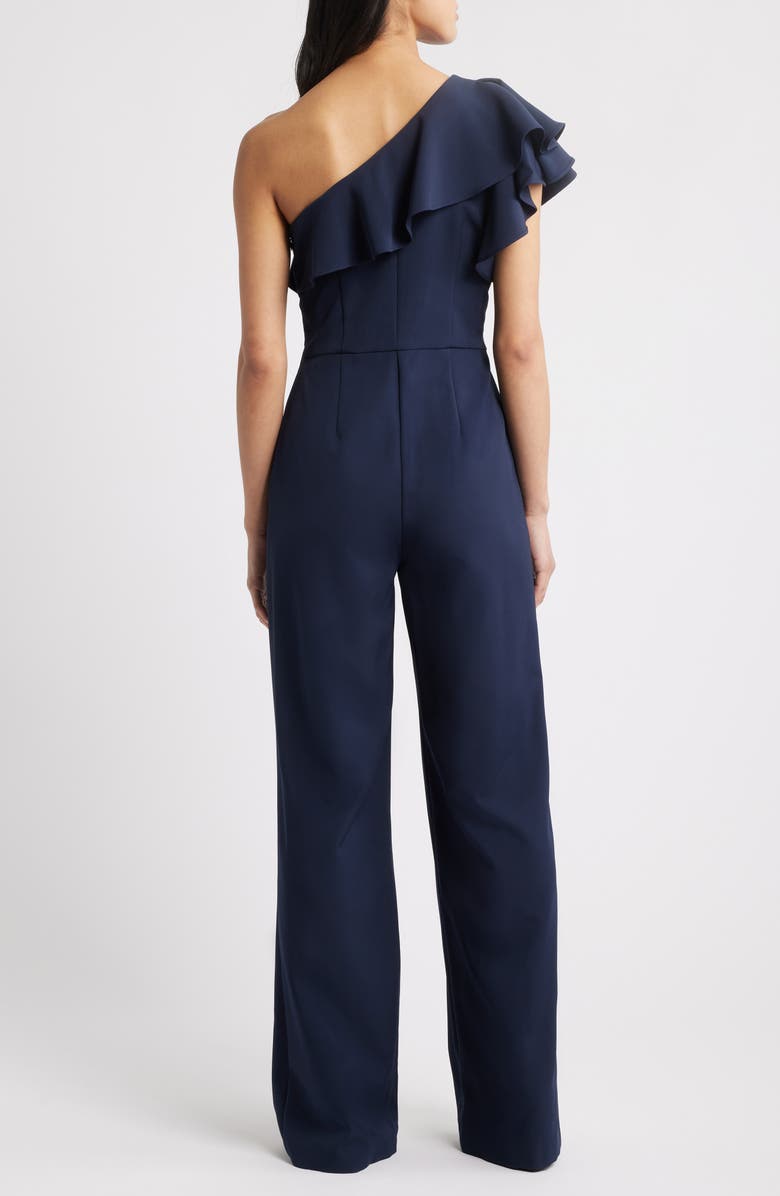 Eliza J One-Shoulder Ruffle Jumpsuit, Alternate, color, Navy