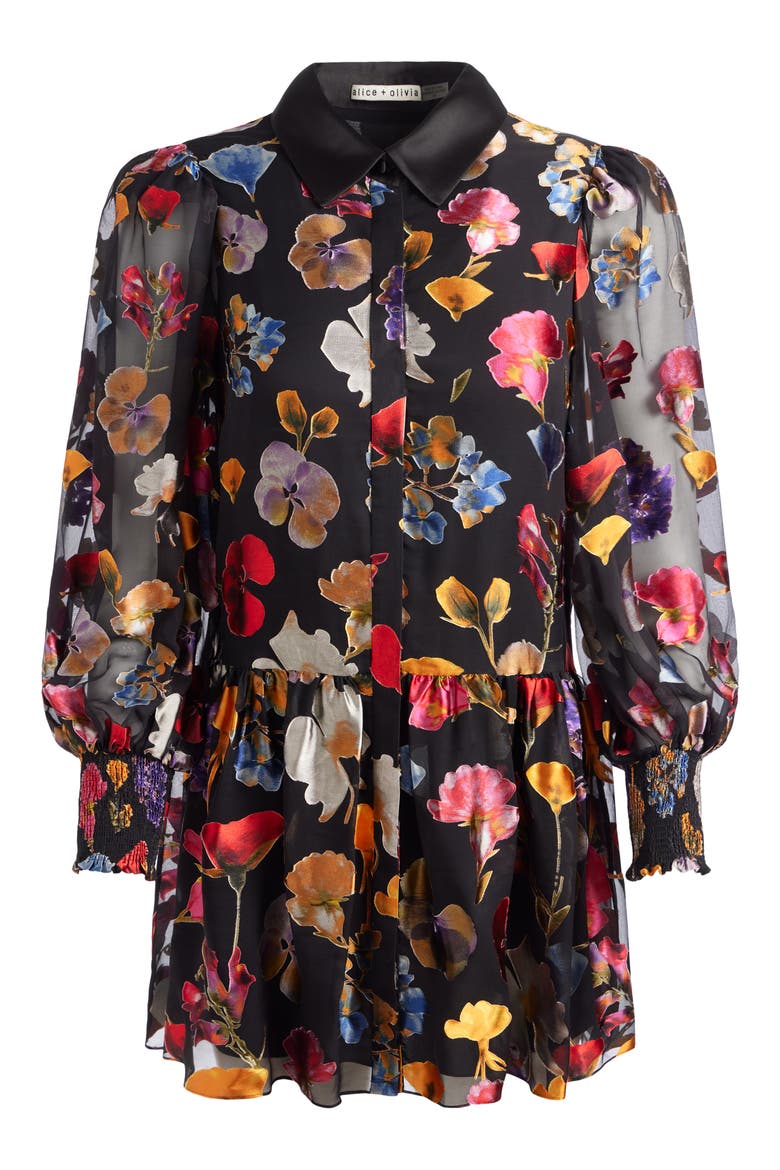 Bertha Floral Long Sleeve Mini Shirtdress, Alternate, color, TIMELESS BLOSSOM