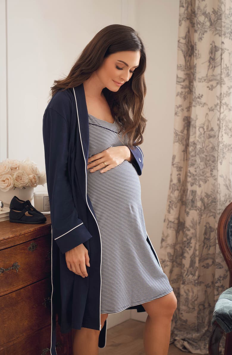 Petite Plume The Hospital Stay Luxe Maternity/Nursing Robe, Nightgown, Baby Blanket & Baby Hat Set, Alternate, color, 