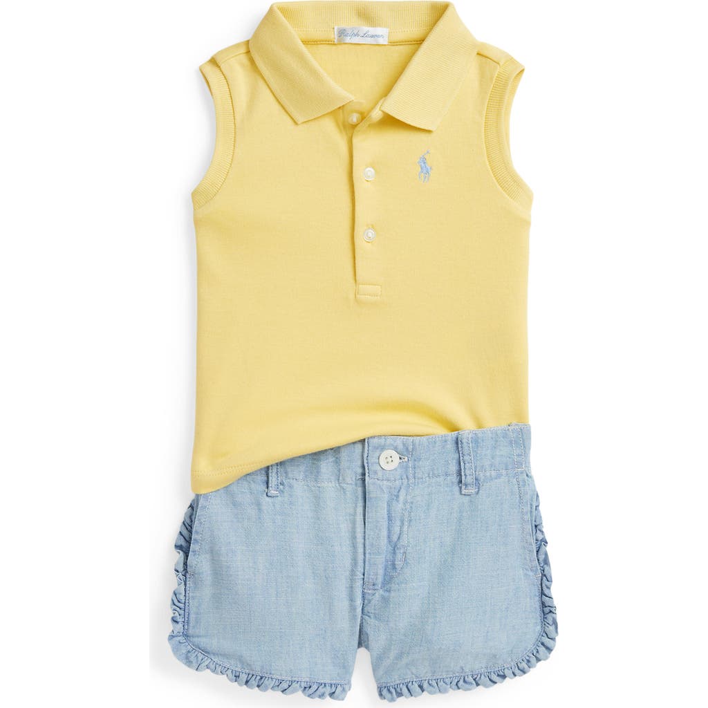Polo Ralph Lauren Ralph Lauren Cotton Polo & Ruffle Shorts Set In Banana Peel