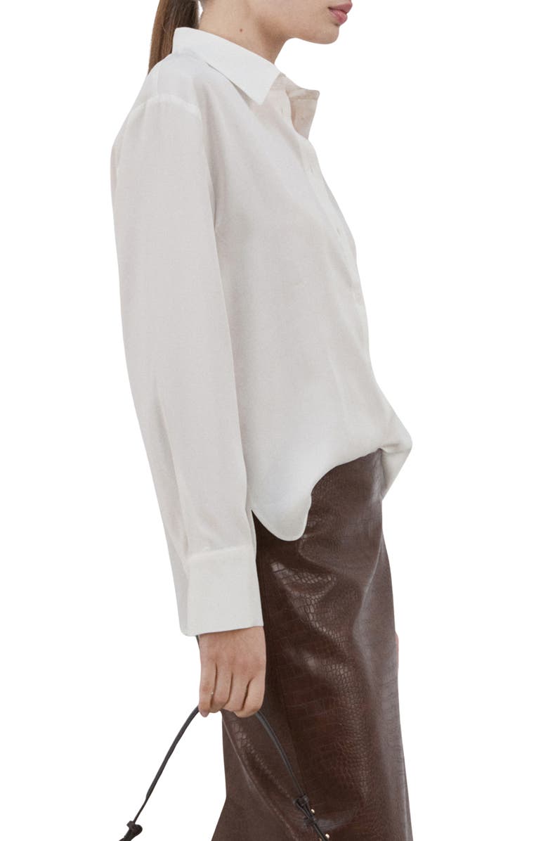 MANGO Straight Button-Up Shirt, Alternate, color, Ecru