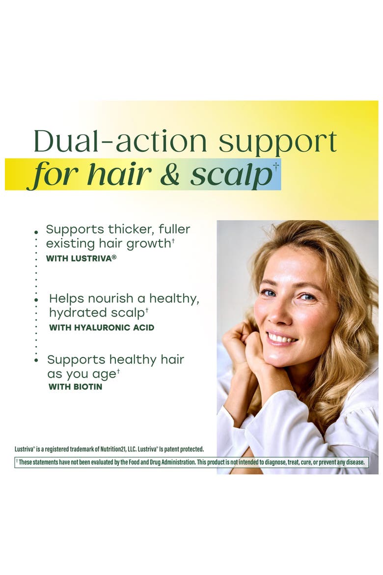 Hair Growth, Clinically Studied Lustriva, Hyaluronic Acid, Biotin 10000mcg, 30 Vegetarian Capsules, Alternate, color, None