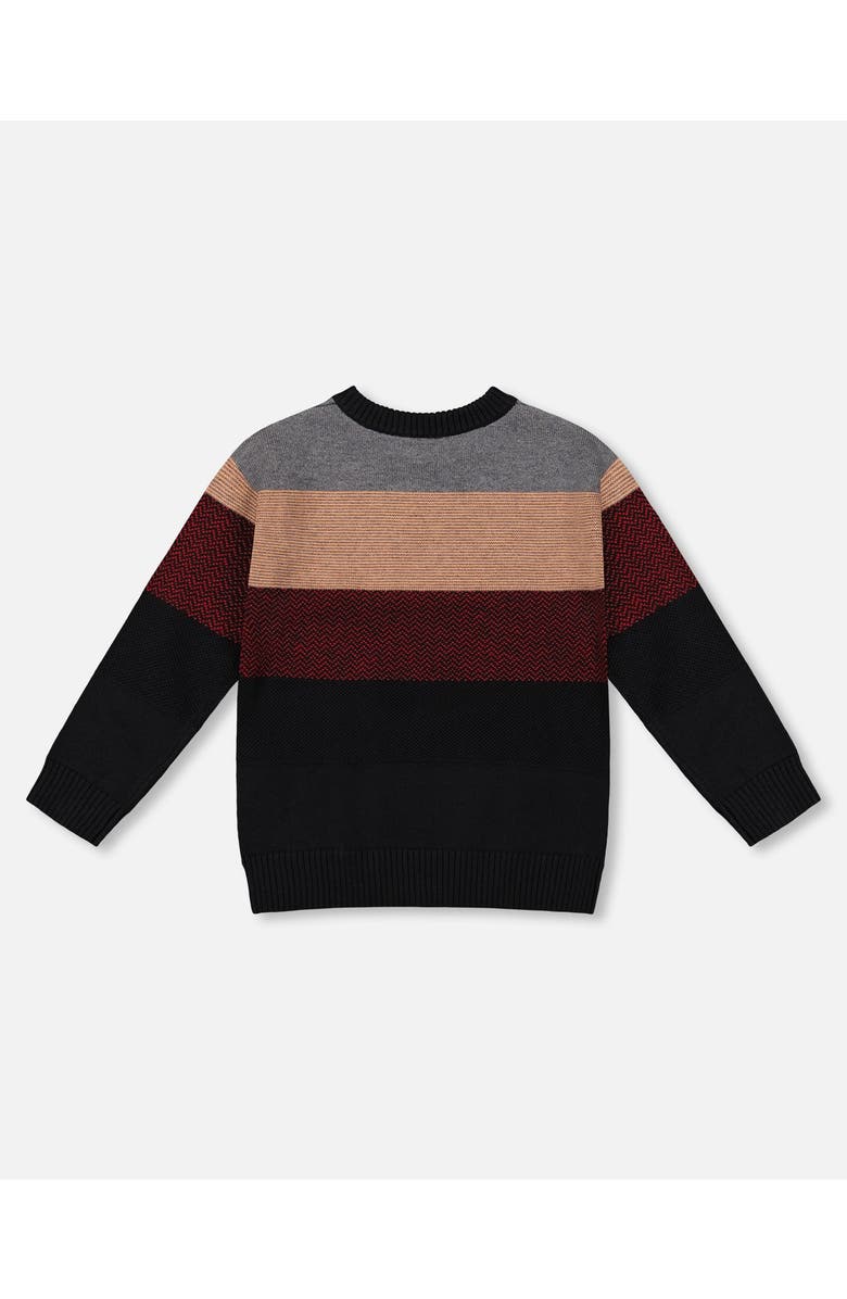 Deux par Deux Color Block Knit Sweater, Alternate, color, Grey, Red, Beige And Black