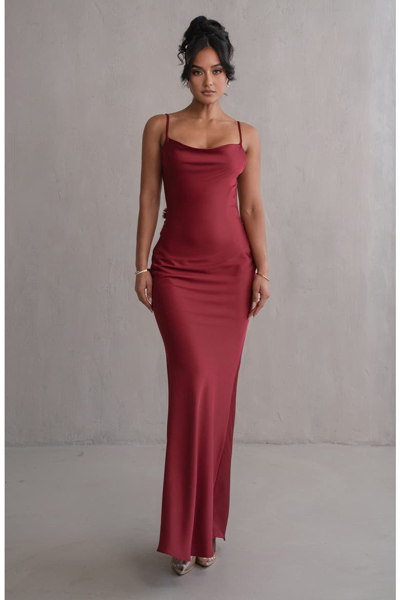 Down the Aisle Open Back Satin Gown, Alternate, color, RED