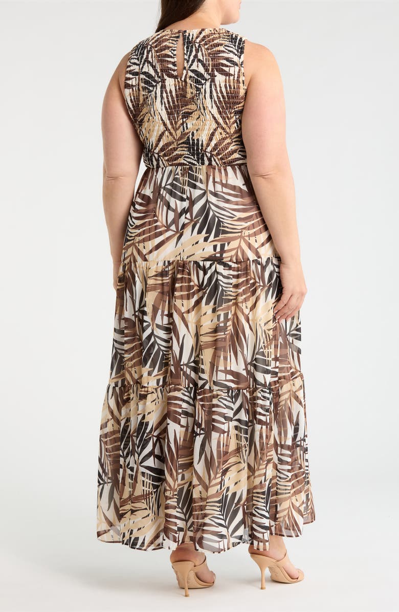 Anne Klein Smocked Bodice Tiered Maxi Dress, Alternate, color, White Dove Multi