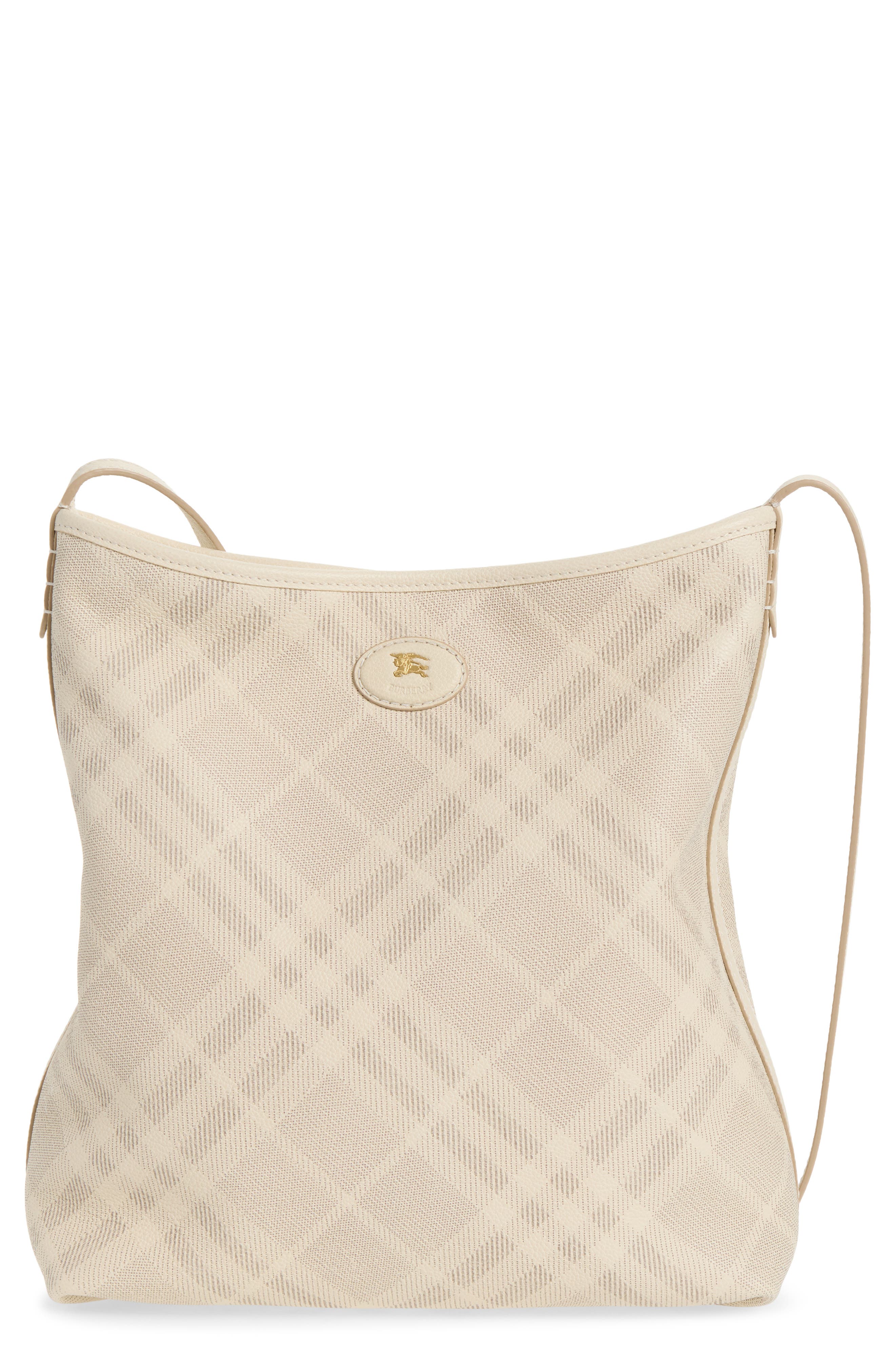Burberry Small Highlands Check Leather Shoulder Bag, Main, color, Soap