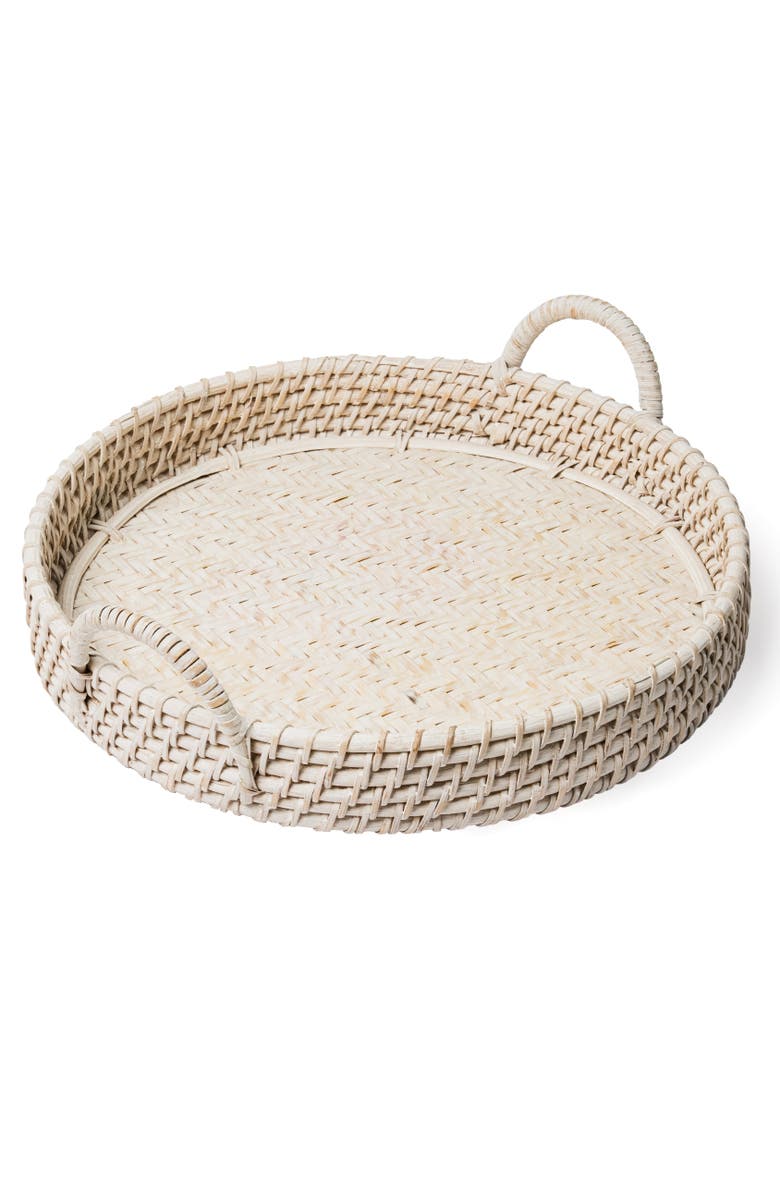 Wicker Village Round Rattan Tray, Main, color, White Large