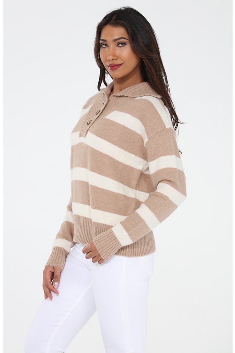 Stripe Knit Polo Sweater, Alternate, color, CAMEL