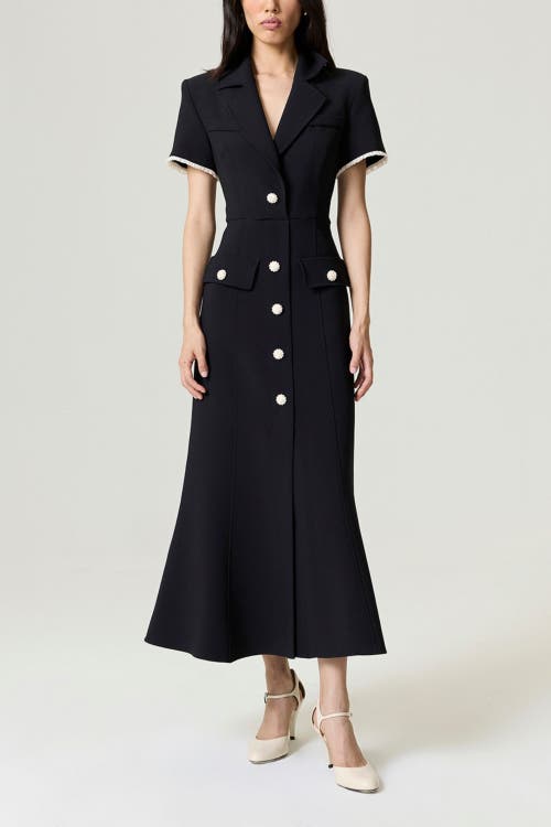 Nocturne Floral Button Detailed Maxi Dress In Black