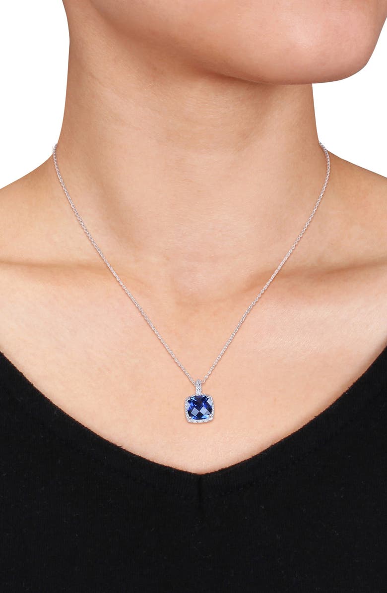DELMAR Lab-Grown Blue Sapphire & Diamond Drop Earrings & Necklace Set, Alternate, color,