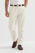 Brunello Cucinelli Peached cotton gabardine trousers with zipped pocket