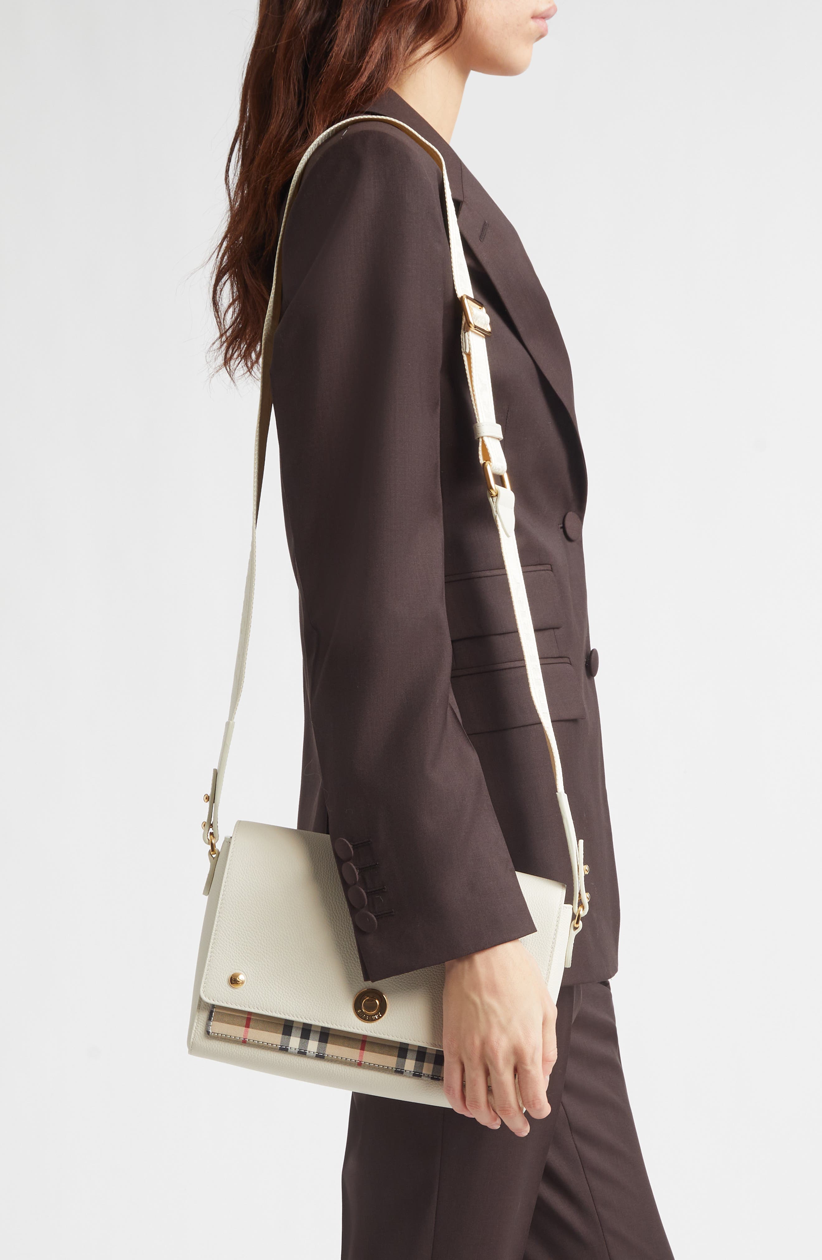 Burberry Medium Note Crossbody Bag, Alternate, color, Vintage Check/ Soap
