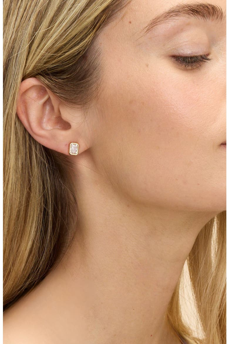 Bezel Set Essential Emerald Cut Stud Earrings, Alternate, color, Gold