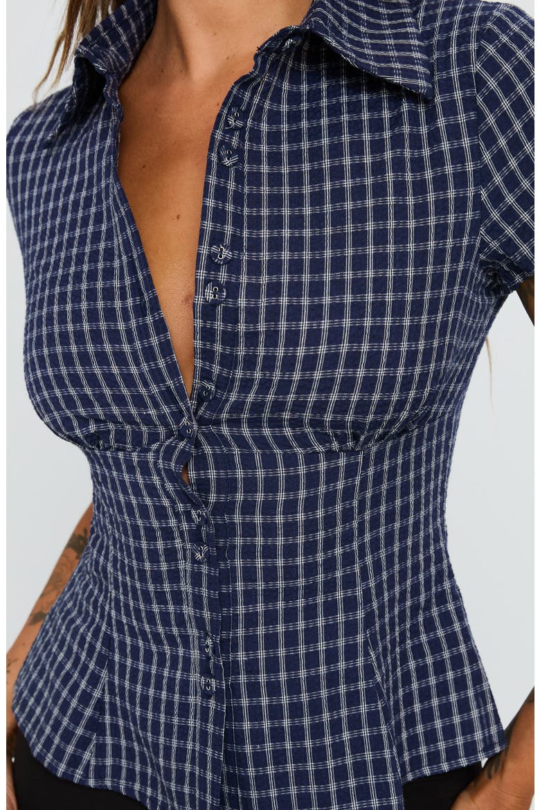 Cottesloe Check Cotton Blend Button-Up Shirt, Alternate, color, NAVY CHECK