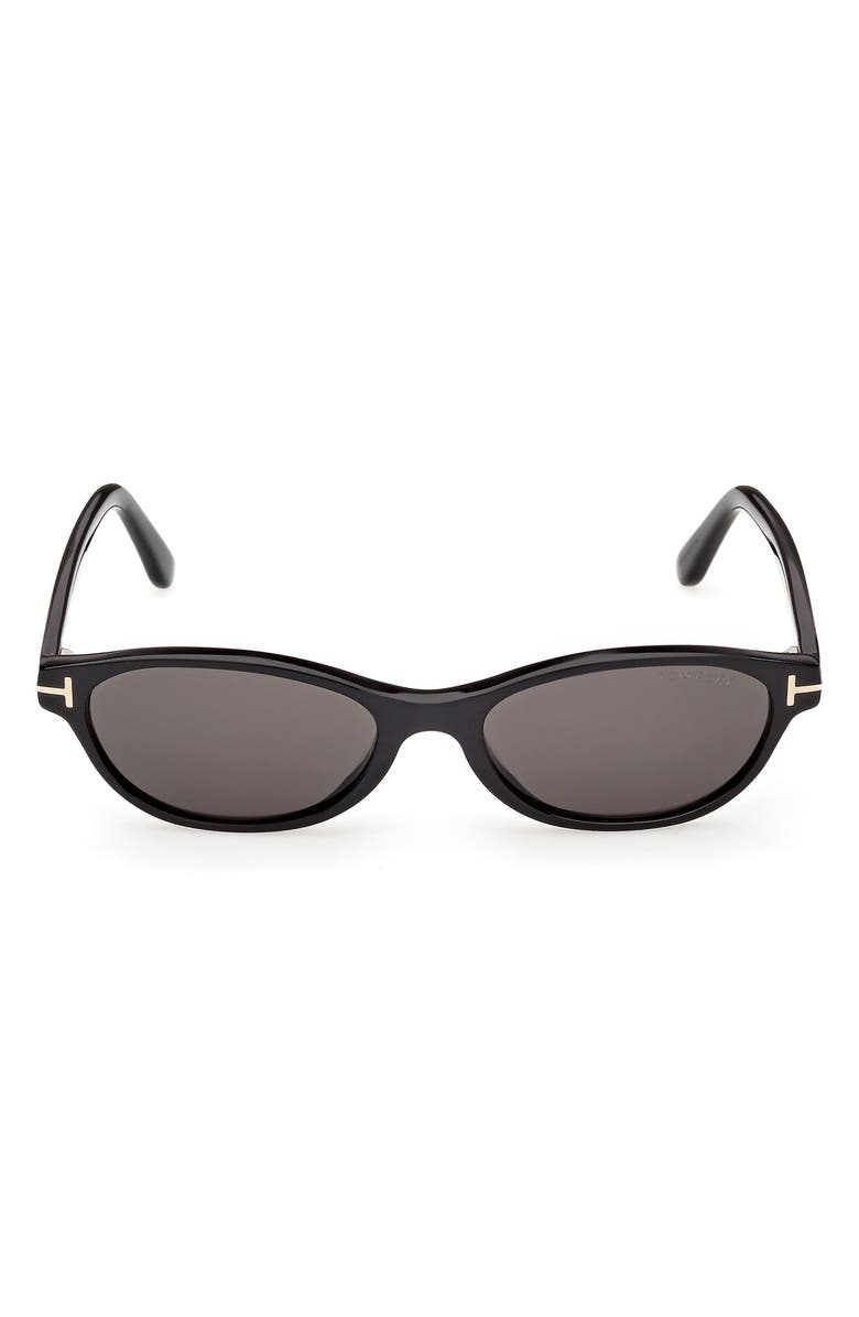 TOM FORD Chloe 52mm Oval Sunglasses, Main, color, Shiny Black / Smoke Lens