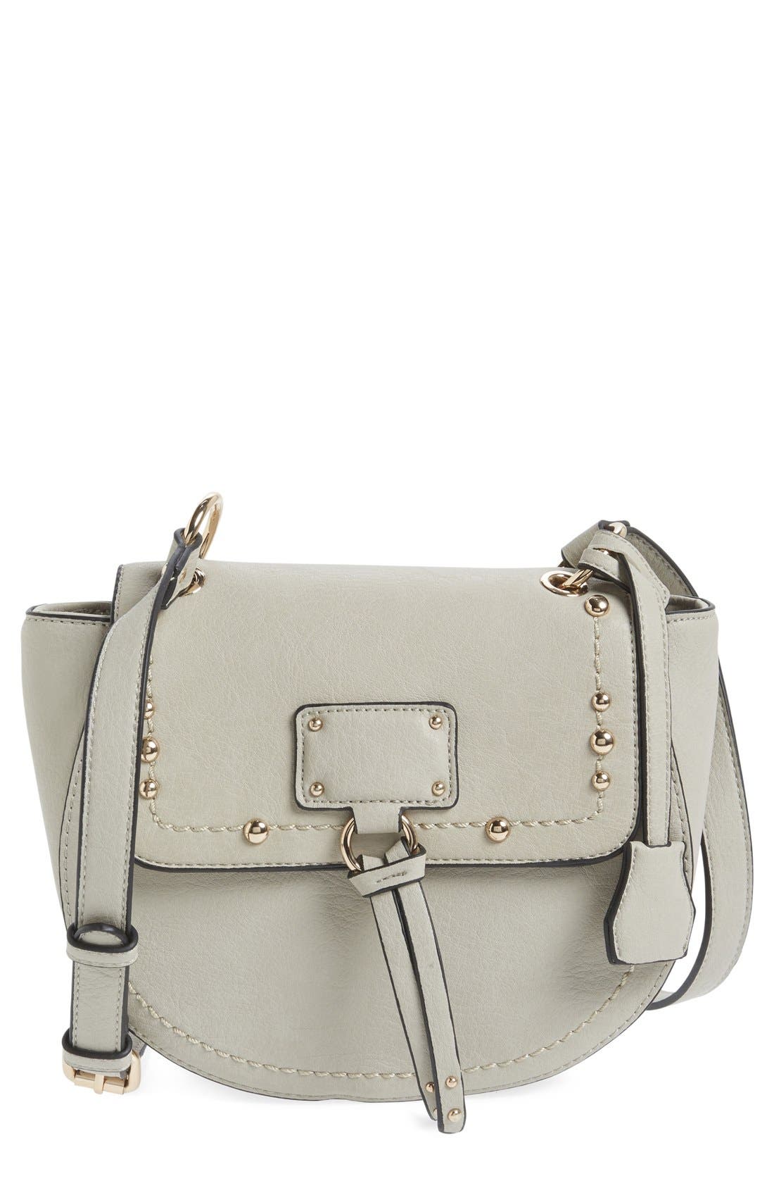 Studded Faux Leather Crossbody Bag, Main, color, GREY