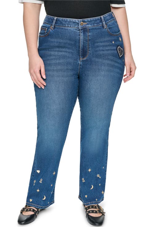 Whimsy Pins & Patches High Waist Straight Leg Jeans