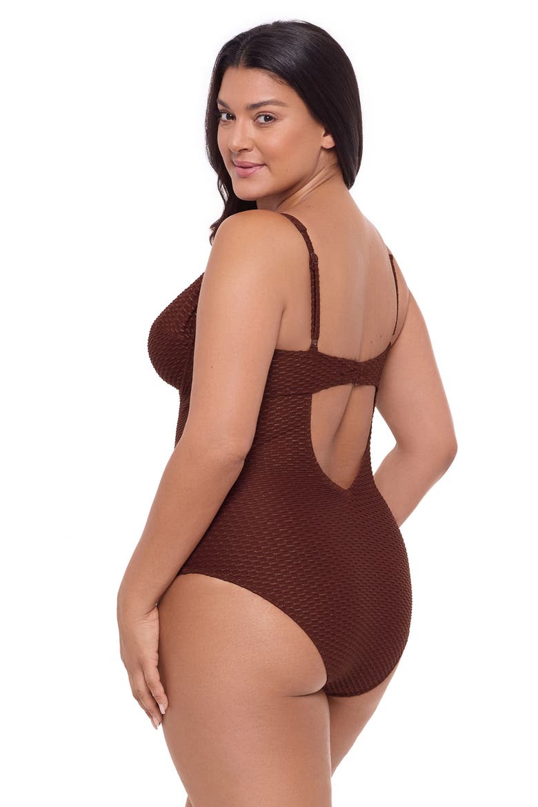 Smoothing and Sculpting Grid Textured Underwire One-Piece Swimsuit, Alternate, color, Sangria