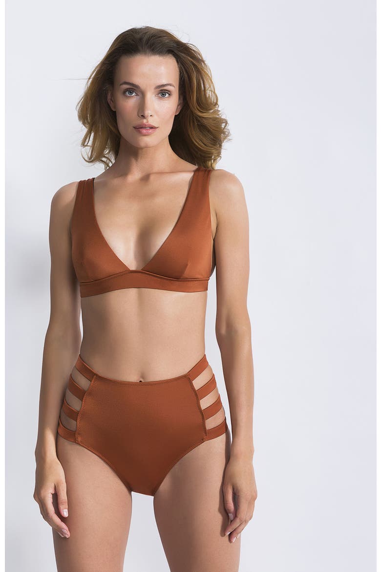 V-Neck High-Waisted Cutout Bikini Set, Main, color, Terracotta