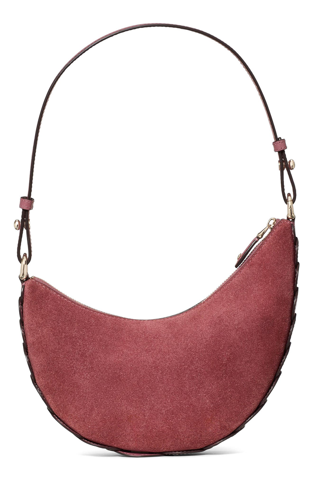Duo Dot Gusset Suede Mini Shoulder Bag, Alternate, color, POMEGRANATE.