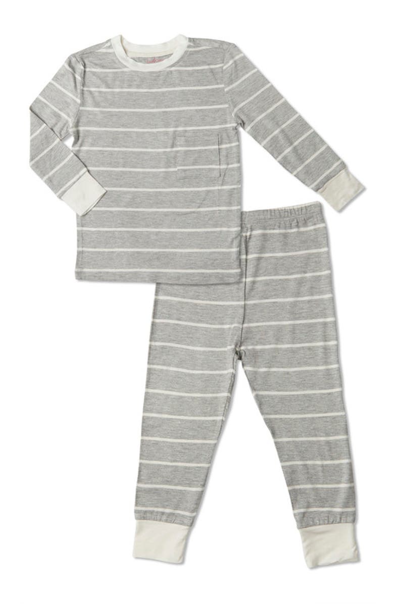 Everly Grey Emerson Fitted Long Sleeve 2-Piece Pajamas, Main, color, Heather Grey Stripe
