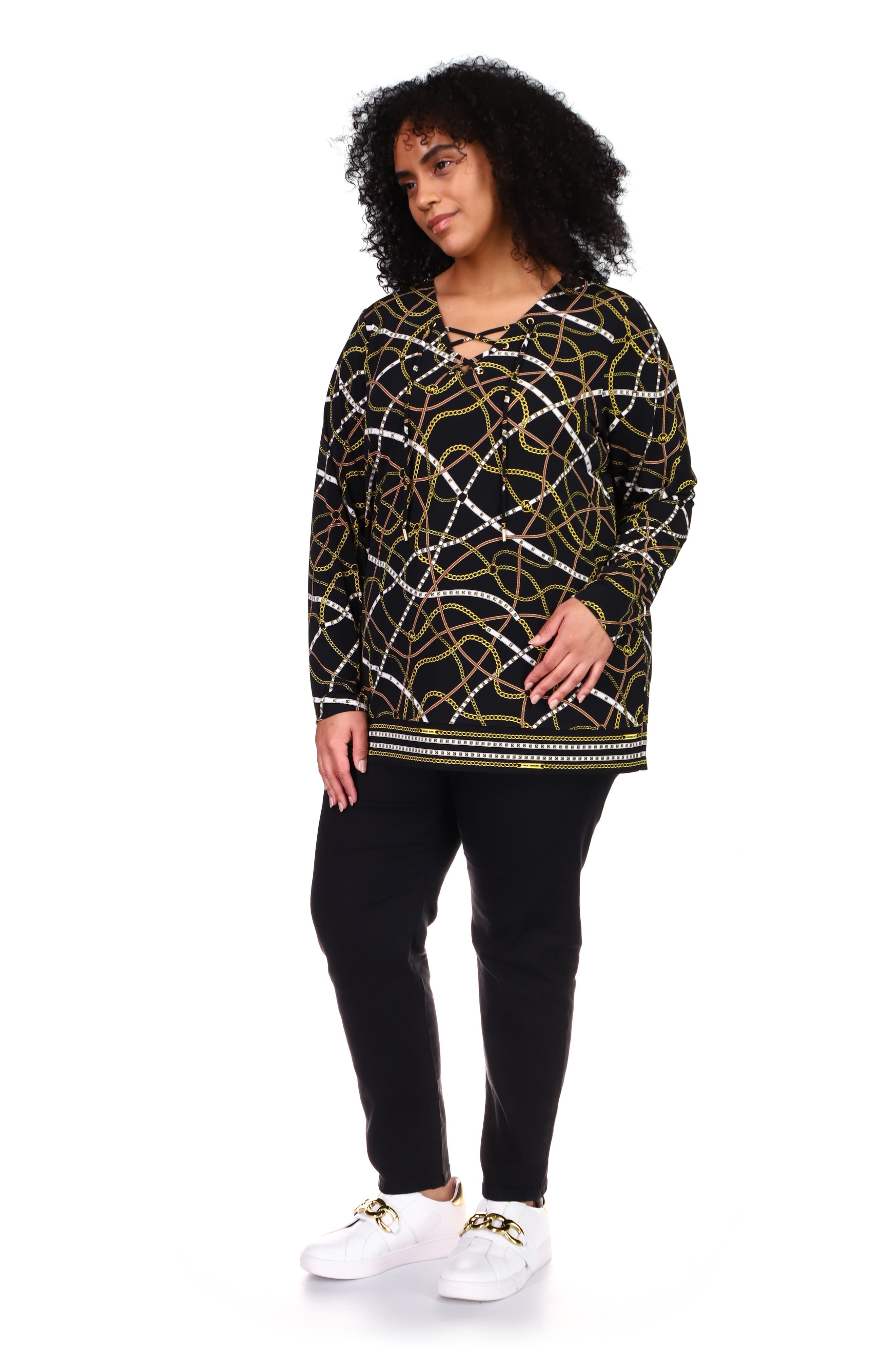 MICHAEL Michael Kors Lace-Up Neck Chain Print Jersey Tunic (Women ...