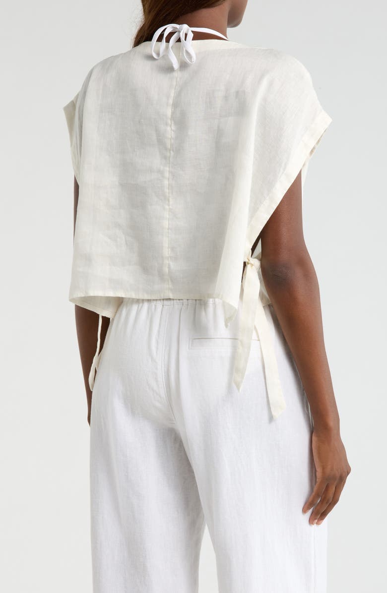 Elan Cropped Linen Cover-Up Top, Alternate, color, White