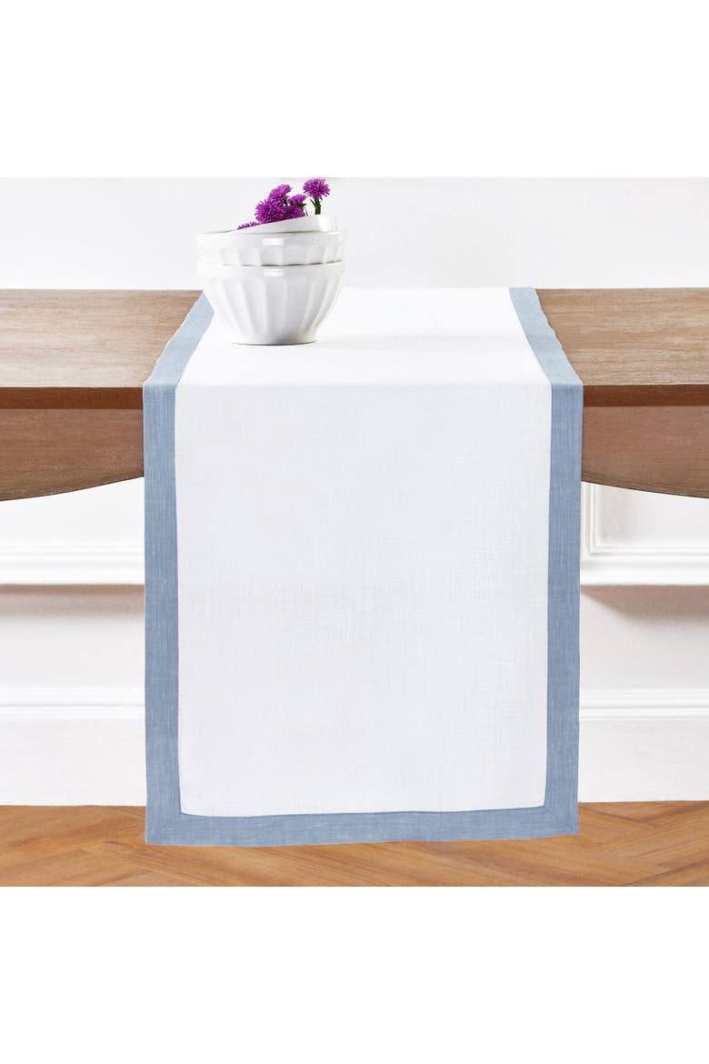 Linen Table Runner - Classic, Alternate, color, Chambray Blue and White