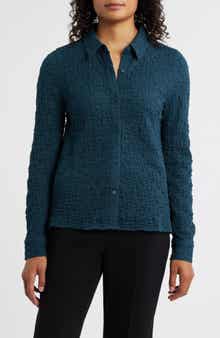 Eileen Fisher Texture Organic Cotton Blend Button-Up Shirt