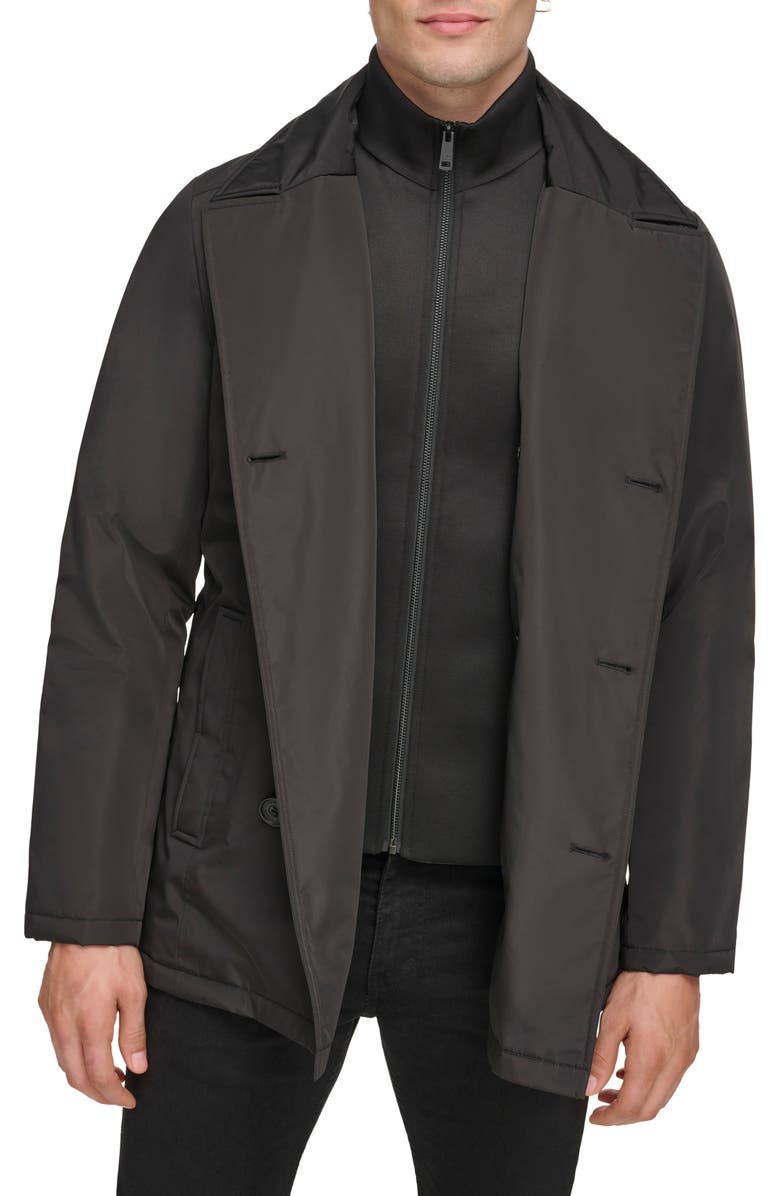Kenneth Cole Water Resistant Double Breasted Bib Coat, Alternate, color, Black