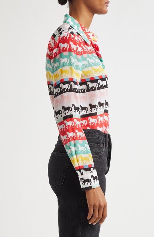 Shop Alice And Olivia Alice + Olivia Willa Horse Print Long Sleeve Silk Button-up Shirt